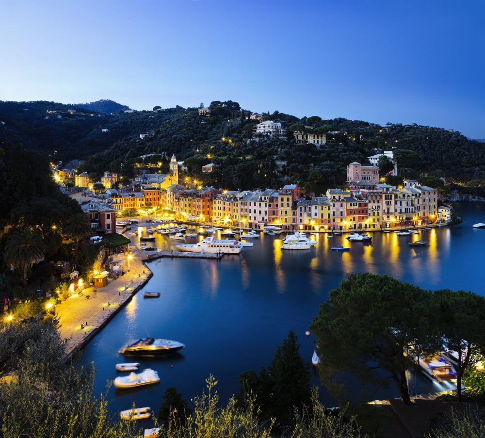 View of the harbour at dusk Portofino Liguria Italy Canvas Art - Yves Marcoux Design Pics (16 x 14)
