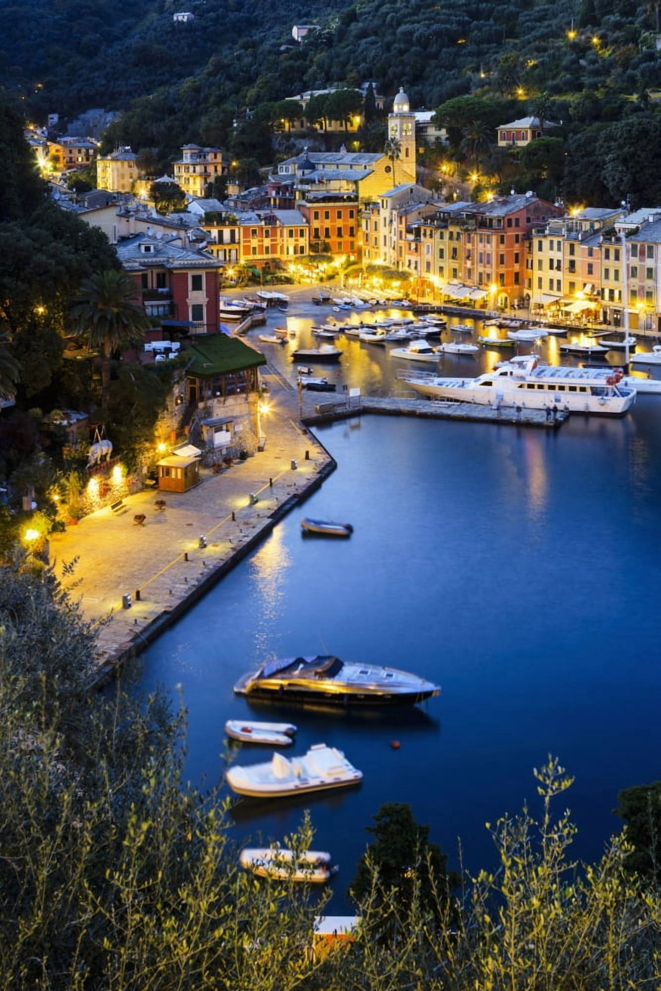 View of the harbour at dusk Portofino Liguria Italy Canvas Art - Yves Marcoux Design Pics (24 x 38)