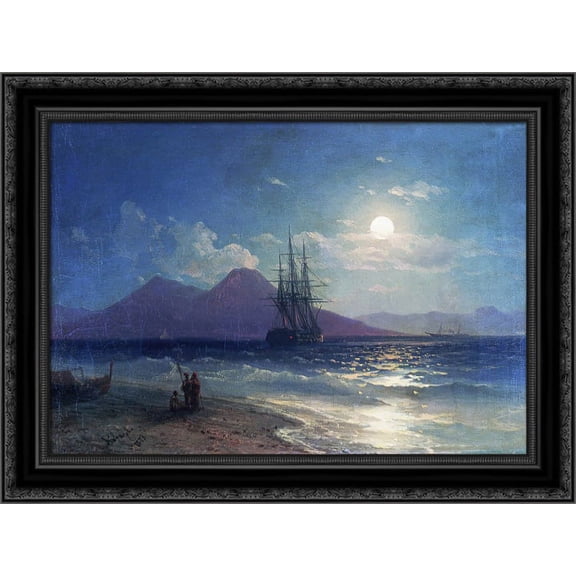 View of the sea at night 24x20 Black Ornate Wood Framed Canvas Art by Aivazovsky, Ivan