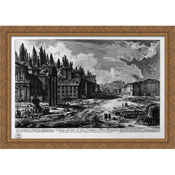 View of the site where was the ancient Roman Forum 40x28 Large Gold Ornate Wood Framed Canvas Art by Giovanni Battista Piranesi