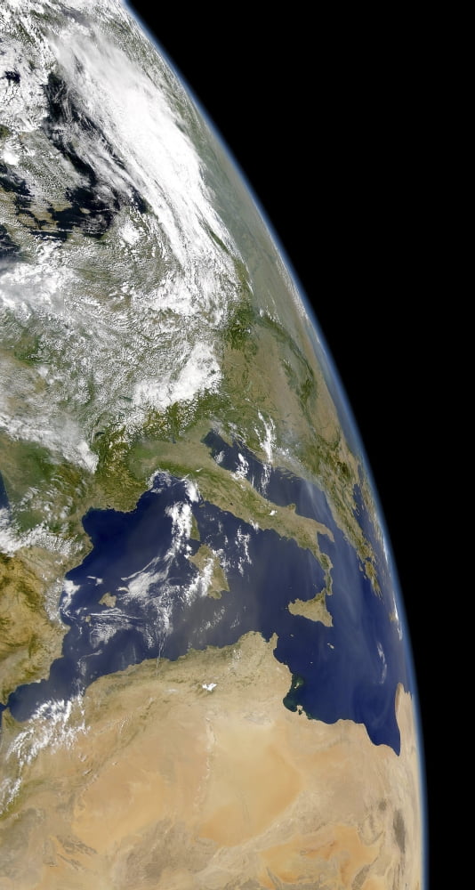 View of the western Mediterranean with visible smoke in the Balkans and dust from the Sahara desert Canvas Art - Stocktrek Images (21 x 39)