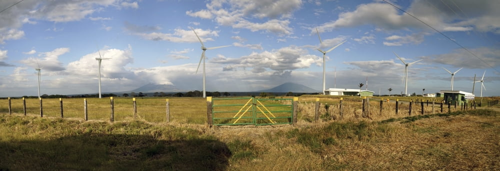 View of wind turbines in farm on the Pan-American Highway Nicaragua Canvas Art - Panoramic Images (36 x 12)