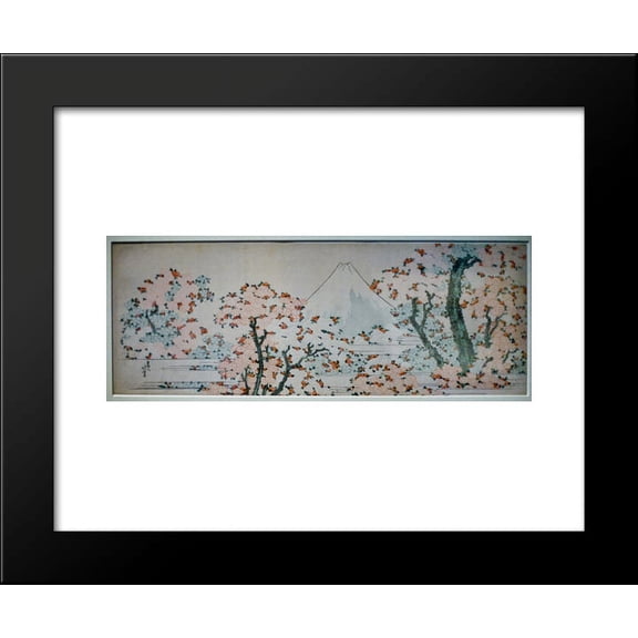 View on Mount Fuji between flowerin trees 20x24 Framed Art Print by Katsushika Hokusai