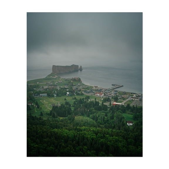 View over Percé 02 - Percé Québec Canada Photography Coastal Nature Landscape Ocean Harbor Forest Scenic Unframed Wall Art Print 36 x 48 inches