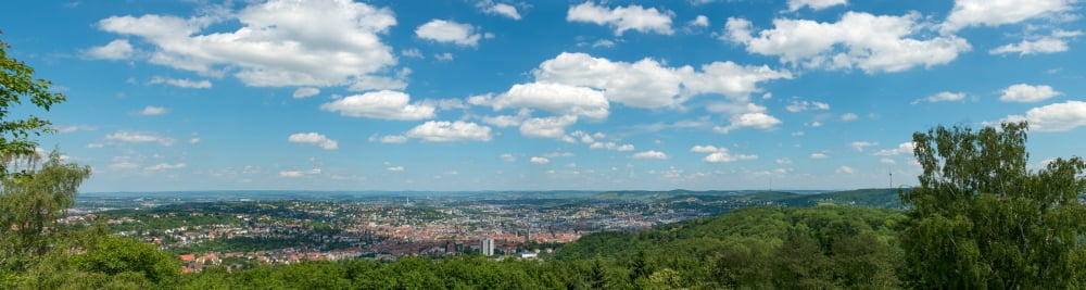 View over Stuttgart from Monte Scherbelino Germany Canvas Art - Panoramic Images (36 x 12)