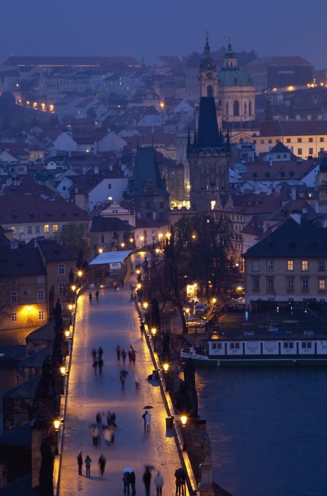 View over the Charles Bridge towards the Mala Strana District of Prague Czech Republic Europe Canvas Art - Mark Thomas Design Pics (12 x 19)