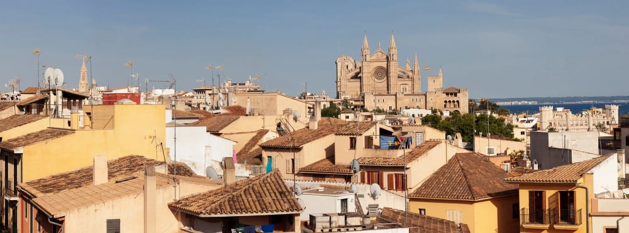 View over the old town of Palma with Palma Cathedral (La Seu) Majorca Balearic Islands Spain Canvas Art - Panoramic Images (27 x 9)