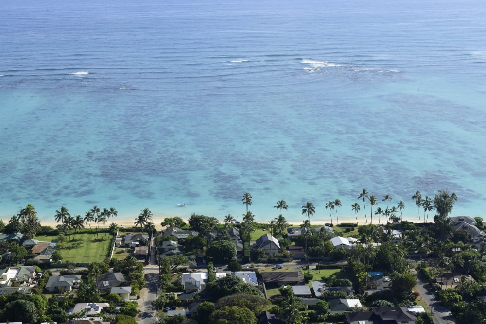 View overlooking the coastline of Lanikai Beach Oahu Hawaii Canvas Art - Ryan RossottoStocktrek Images (17 x 12)