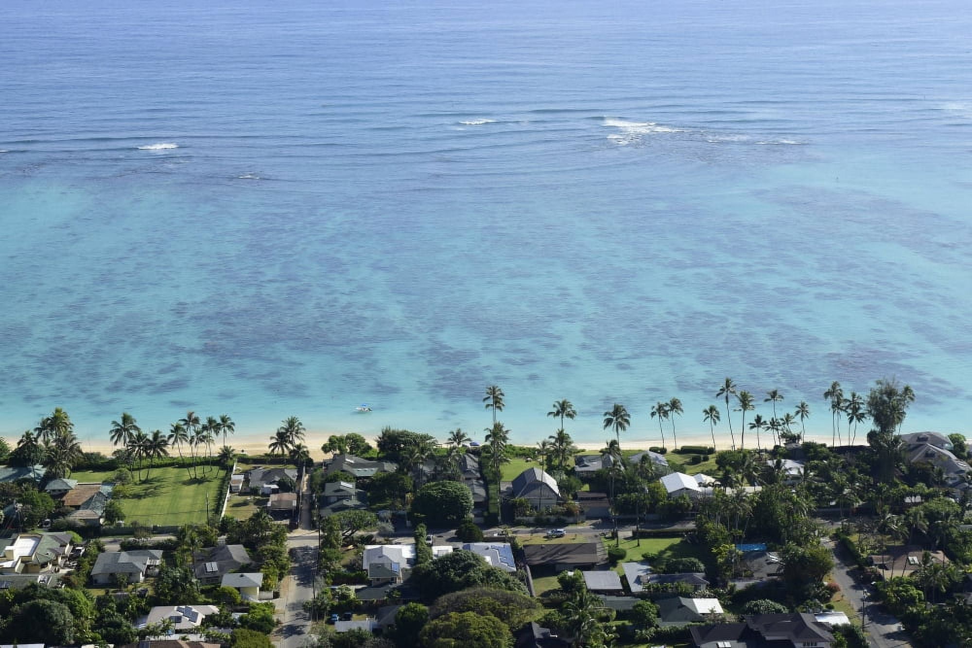 View overlooking the coastline of Lanikai Beach Oahu Hawaii Canvas Art - Ryan RossottoStocktrek Images (34 x 23)