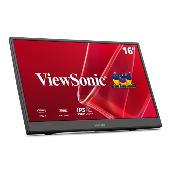 ViewSonic VA1653 16 Inch 1080p Portable Monitor, IPS Display with Eye Care for Easy Second Screen Productivity, Built-in Stand, USB-C, Mini HDMI, and Protective Case