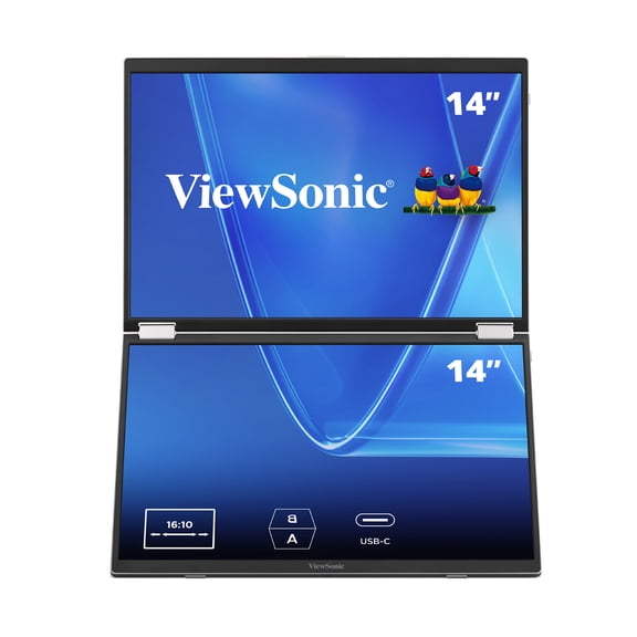 ViewSonic VG1457 Dual Screen 14 Inch 1200p Portable Monitor, Foldable IPS