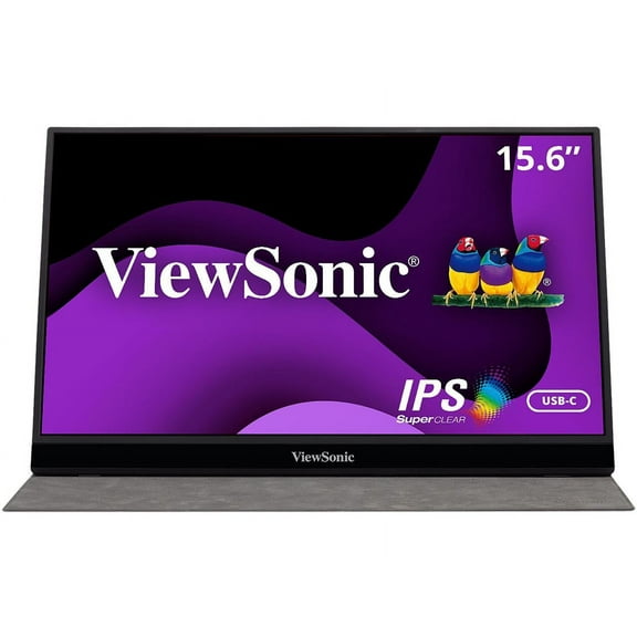 ViewSonic VG1655 15.6 Inch 1080p Portable Monitor with 2 Way Powered 60W USB C, IPS, Eye Care, Dual Speakers, Frameless Design, Built in Stand with Cover