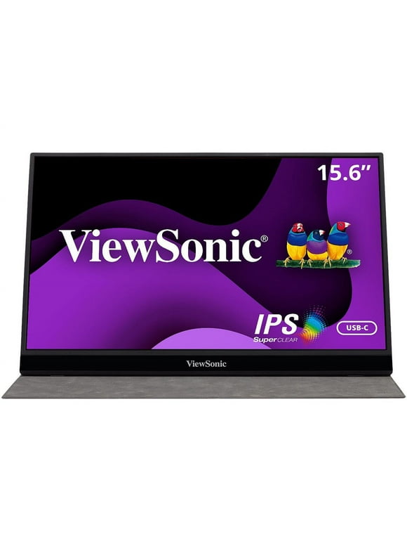 ViewSonic VG1655 15.6 Inch 1080p Portable Monitor with 2 Way Powered 60W USB C, IPS, Eye Care, Dual Speakers, Frameless Design, Built in Stand with Cover