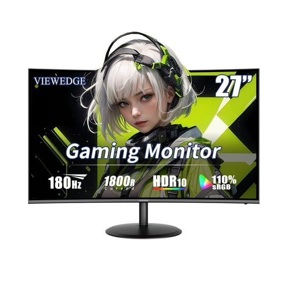 Viewedge 27 inch Curved Gaming Monitor 180Hz 1ms, FHD 1920x1080P Computer Monitor,1800R VA Screen, 120% sRGB with FreeSync, Low Motion Blur, HDMI & DP, Built-in Speakers