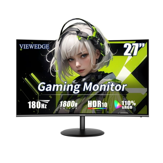 Viewedge 27 inch Curved Gaming Monitor 180Hz 1ms, FHD 1920x1080P ...