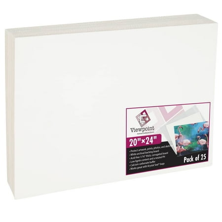 Viewpoint Foam Backing 20x24" 1/8 in Thick 25-Pack, Acid-Free Pre-Cut Picture Frame Backing Board, Assorted Size Mat Board Sheets, WhitePolystyrene Foam Core for Professional Photo & Print Display