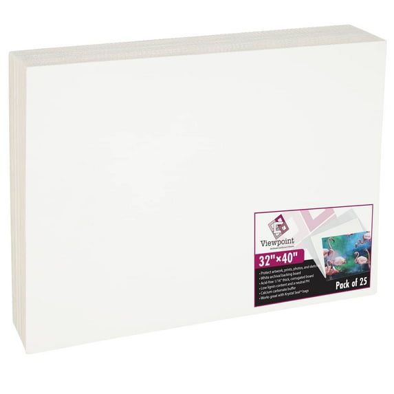 Viewpoint Foam Backing 32x40" 1/8 in Thick 25-Pack, Acid-Free Pre-Cut Picture Frame Backing Board, Assorted Size Mat Board Sheets, WhitePolystyrene Foam Core for Professional Photo & Print Display