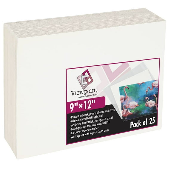 Viewpoint Foam Backing 9x12" 1/8 in Thick 25-Pack, Acid-Free Pre-Cut Picture Frame Backing Board, Assorted Size Mat Board Sheets, WhitePolystyrene Foam Core for Professional Photo & Print Display