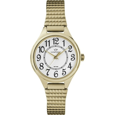 Viewpoint by Timex Women's 30mm White Dial Watch, Gold-Tone Expansion Band