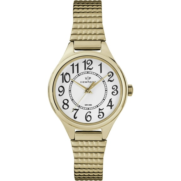 Viewpoint by Timex Women's 30mm White Dial Watch, Gold-Tone Expansion Band