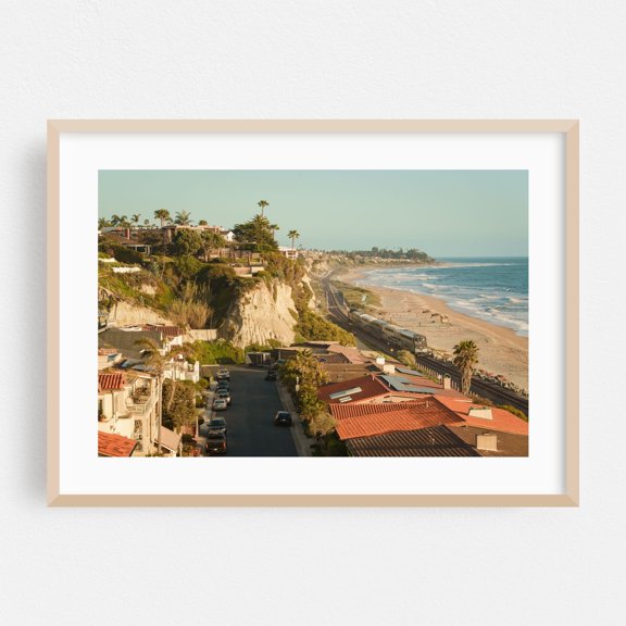 Views from La Rambla, San Clemente 04 - San Clemente California Photography Coast Beach Train Seascape Palm Tree Ocean Landscape Oak Framed Wall Art Print 5 x 7 inches
