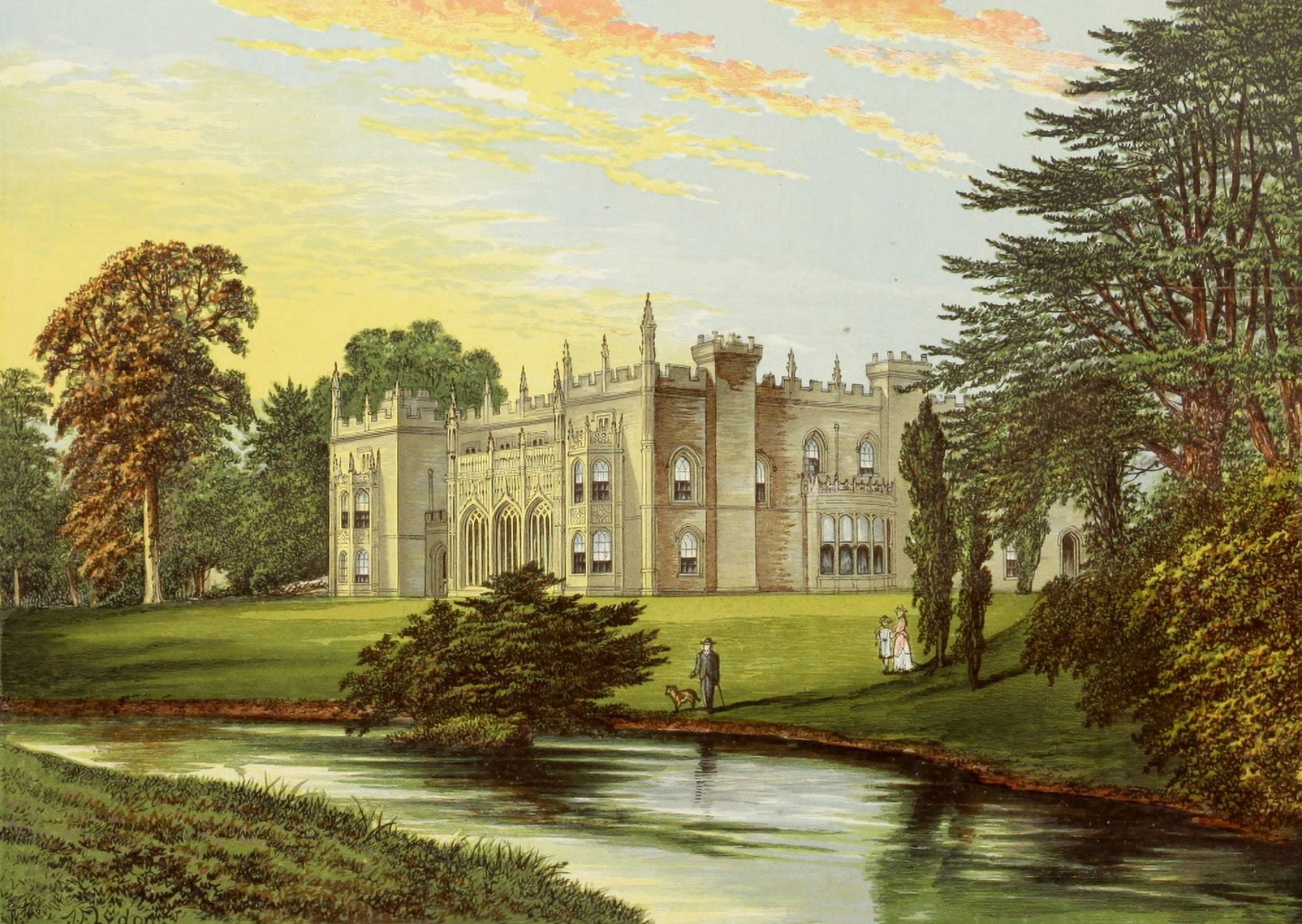 Views of Seats 1880 Arbury Hall Canvas Art - AF Lydon (24 x 36)