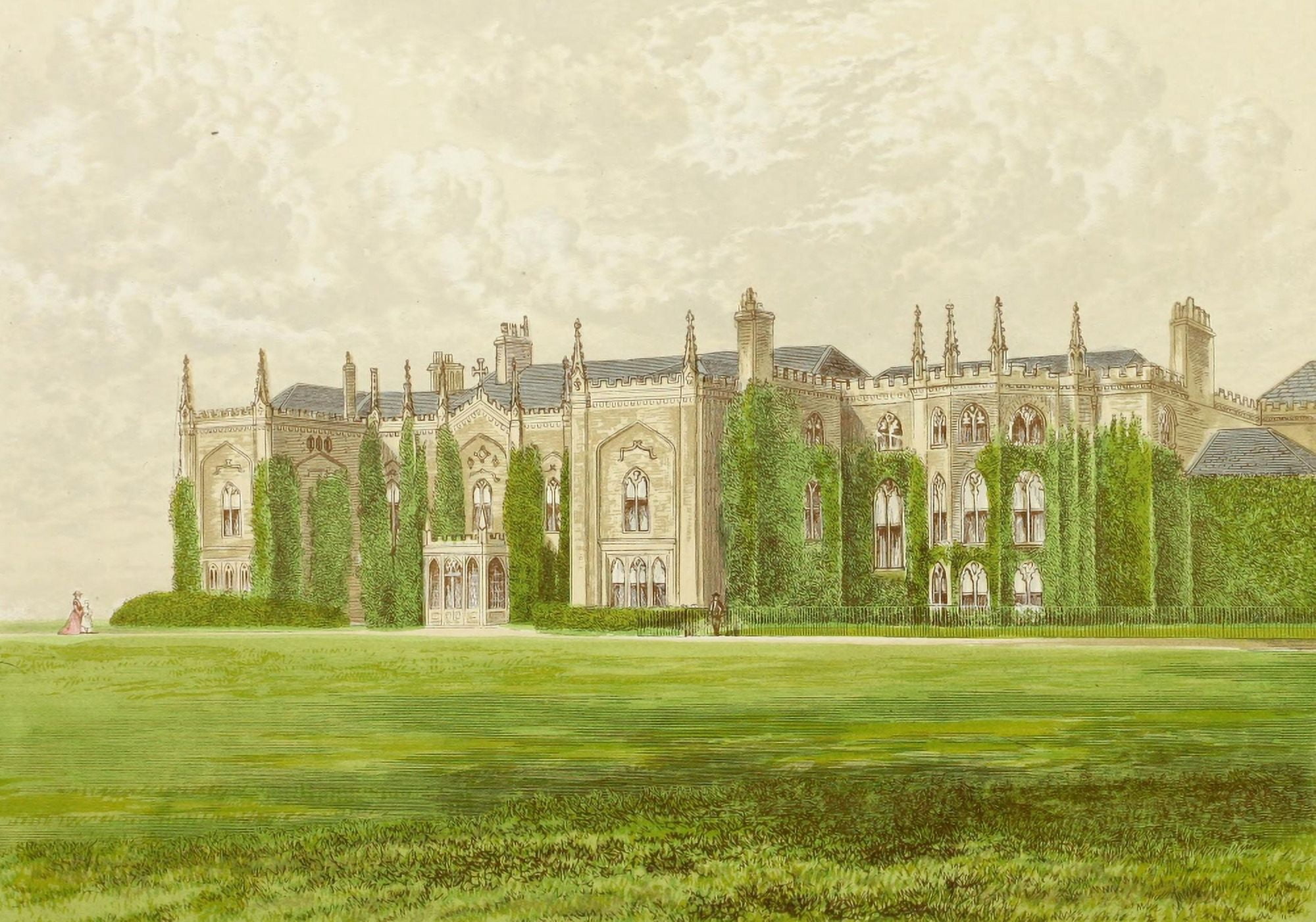 Views of Seats 1880 Combermere Abbey Canvas Art - AF Lydon (24 x 36)