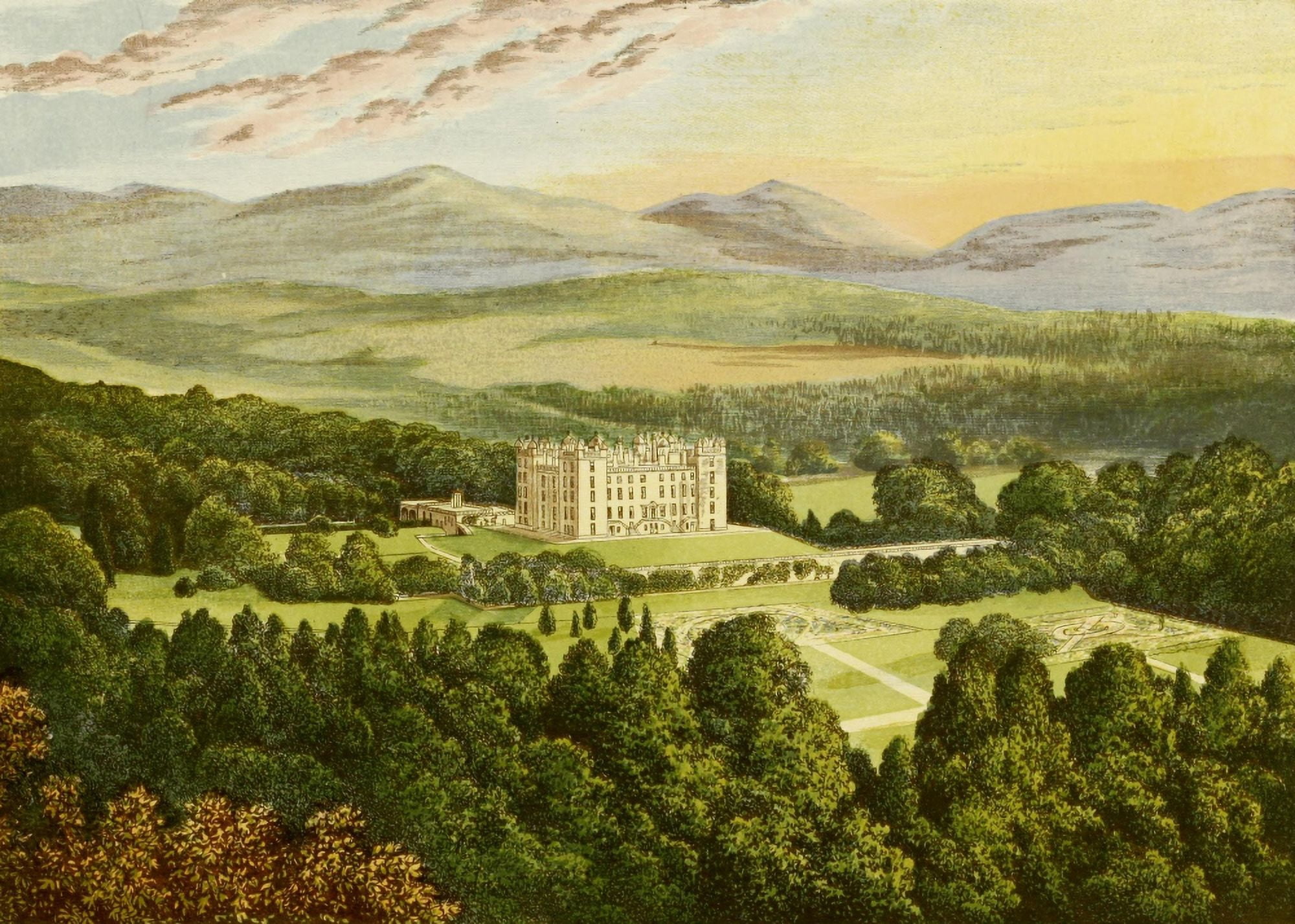 Views of Seats 1880 Drumlanrig Castle Canvas Art - AF Lydon (18 x 24)