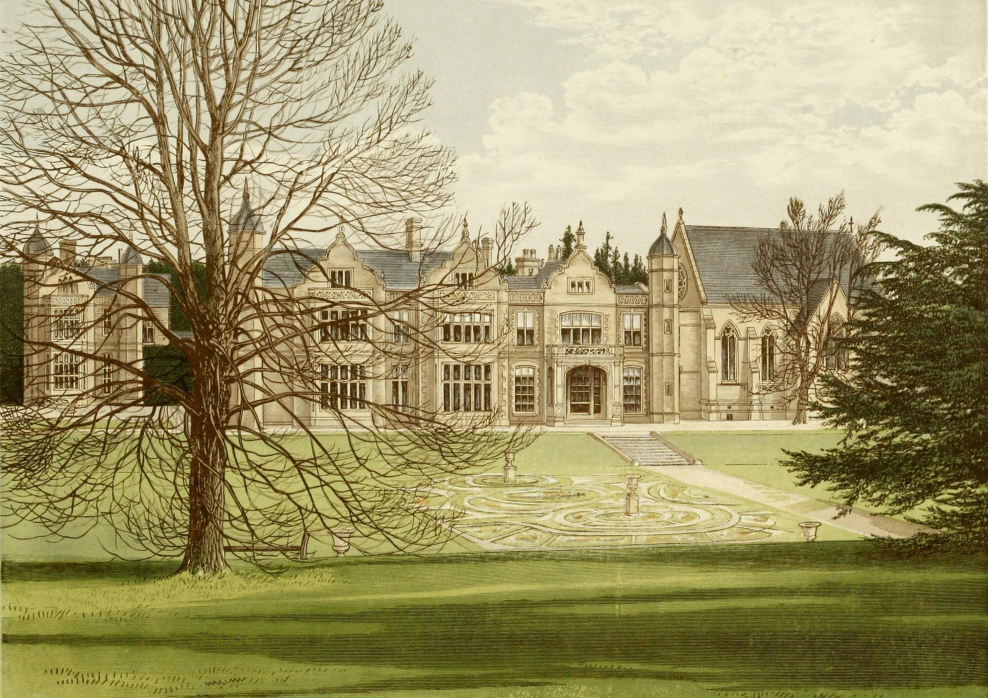 Views of Seats 1880 Exton House Canvas Art - AF Lydon (18 x 24)