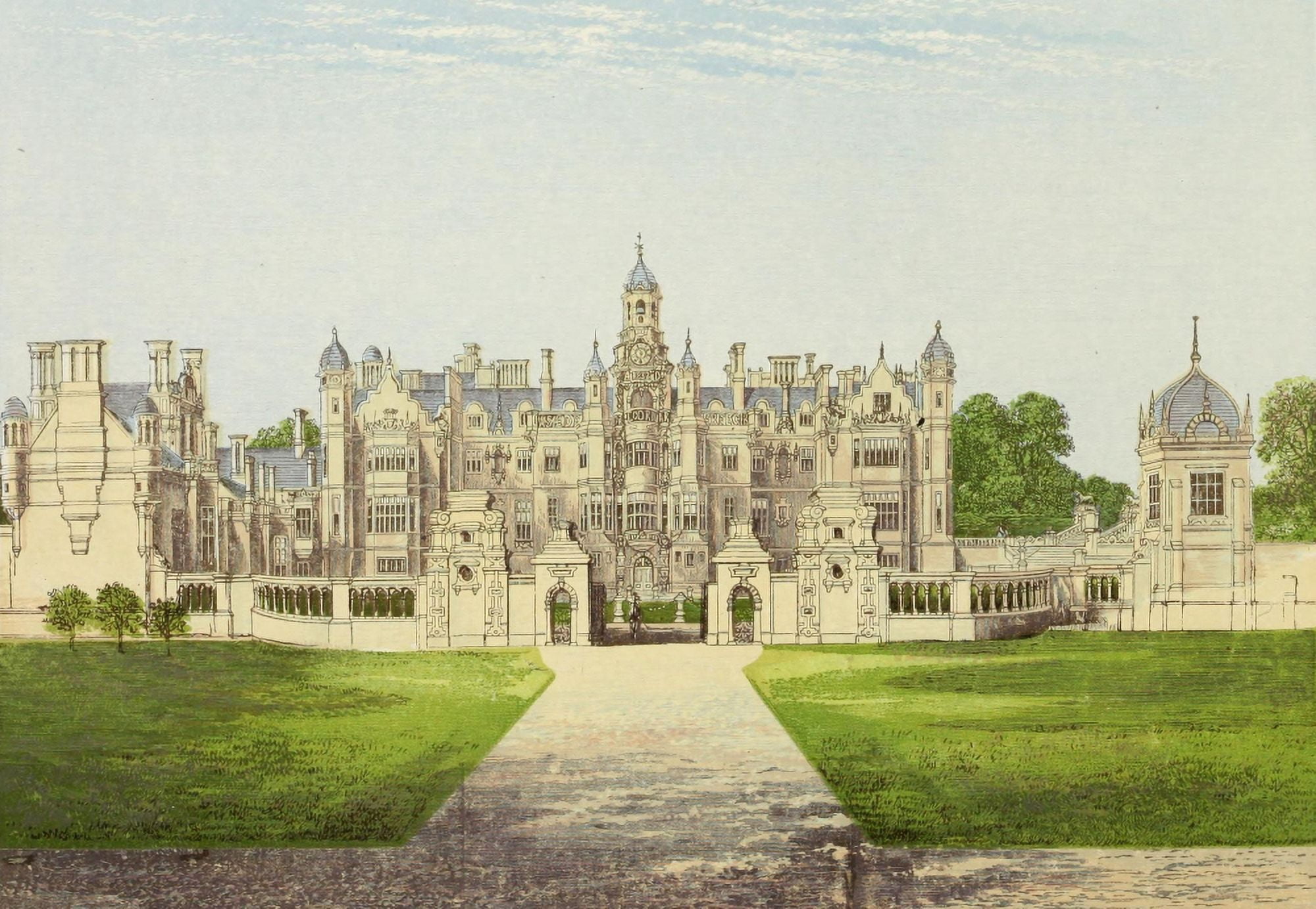 Views of Seats 1880 Harlaxton Manor Canvas Art - AF Lydon (18 x 24)