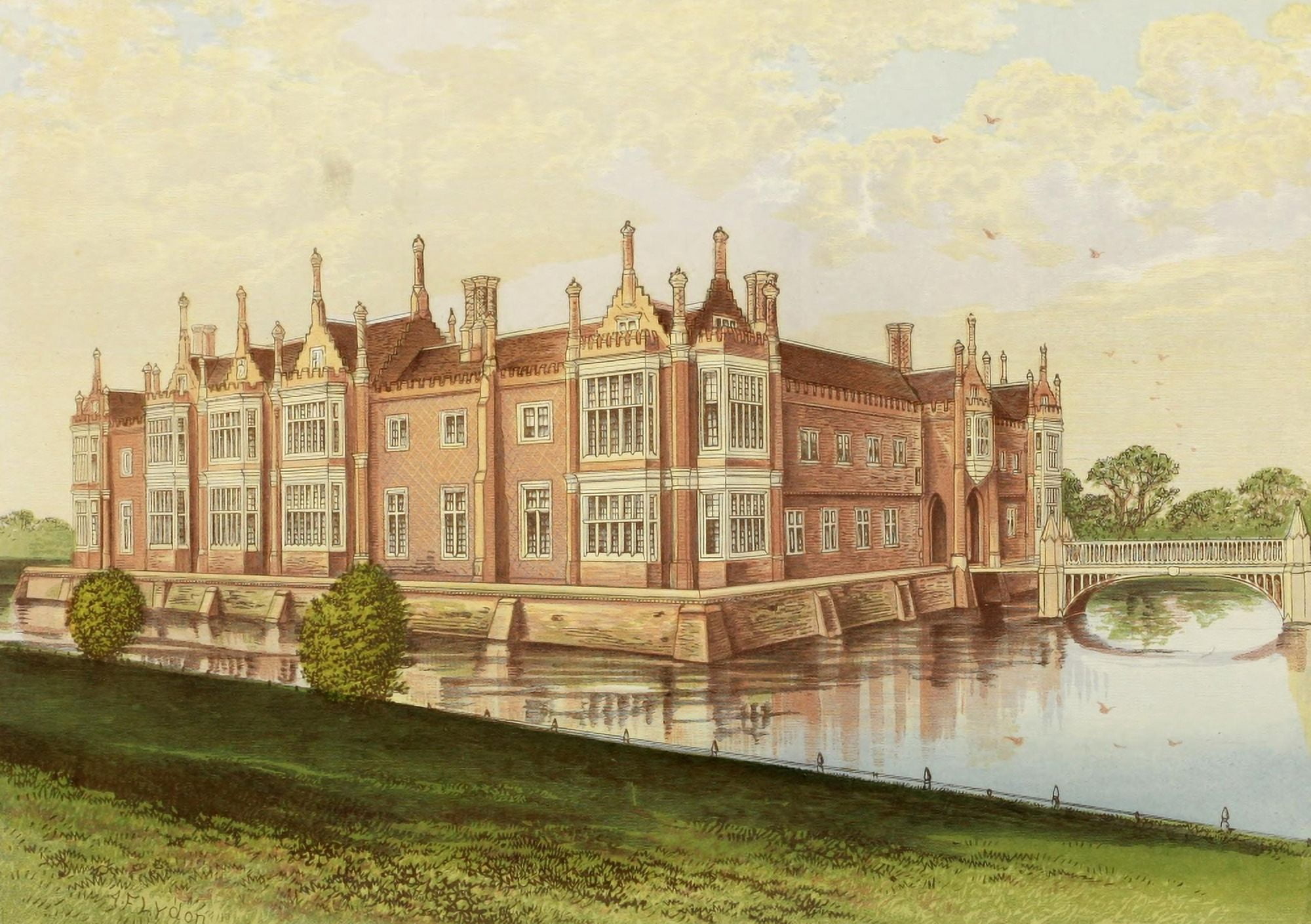 Views of Seats 1880 Helmingham Hall Canvas Art - AF Lydon (24 x 36)