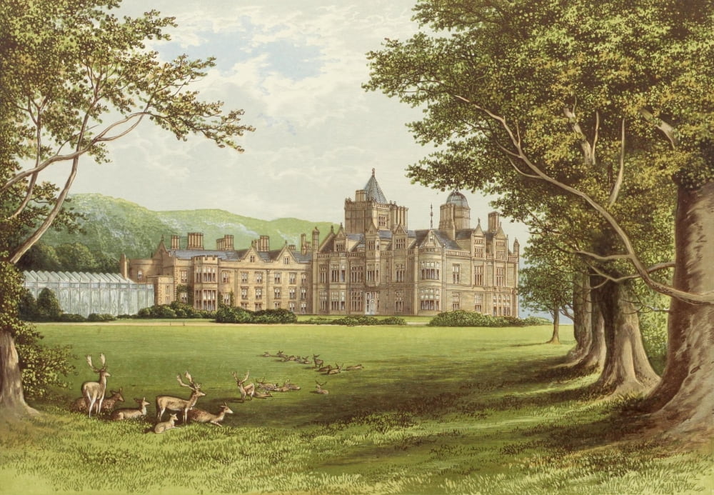 Views of Seats 1880 Holker Hall Canvas Art - AF Lydon (18 x 24)
