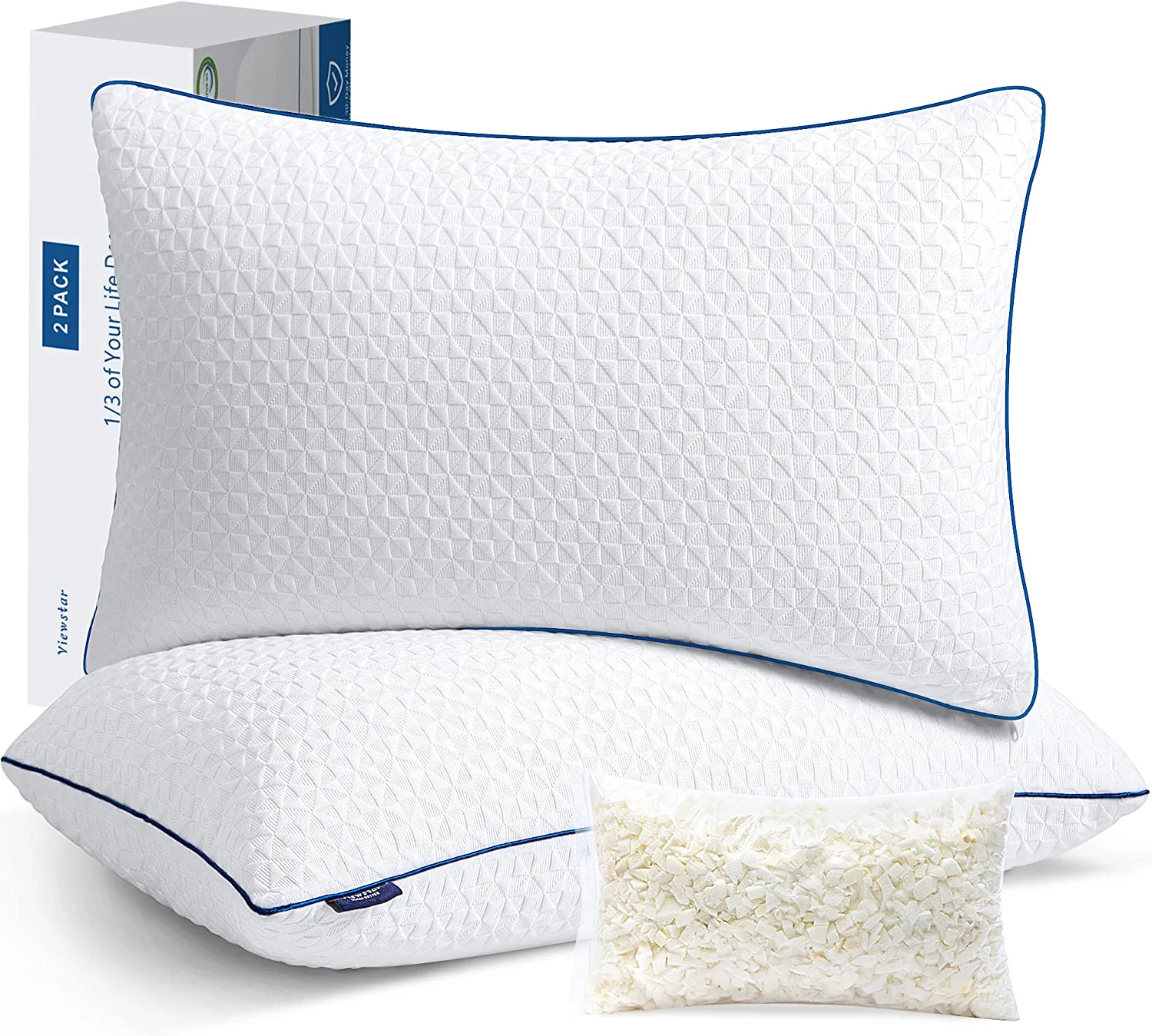 Viewstar Pillows Queen Size Set of 2, Firm and Supportive Shredded