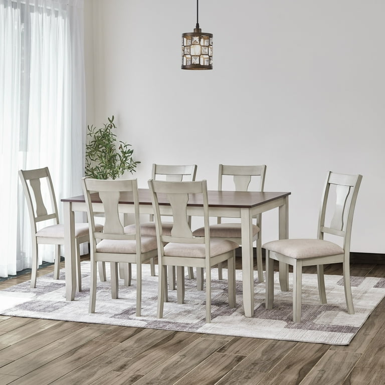 Vifah Ellsworth Medium Walnut White Wood Dining Set 7 Piece Sets 6 Walmart