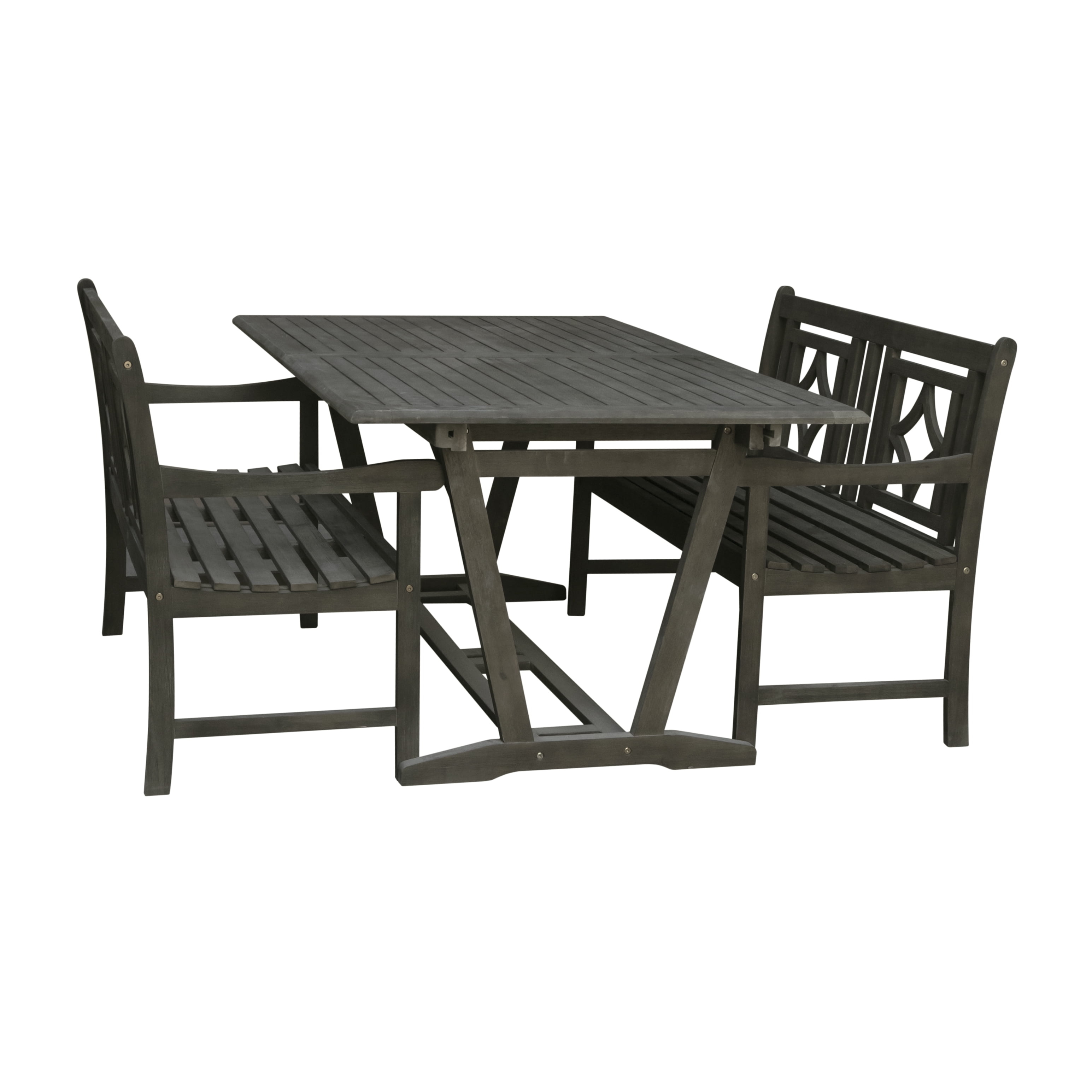Vifah Renaissance Outdoor Patio Dining Set 4 seater Acacia Wood with Extension Table and 4 ft Diamond Bench Walmart