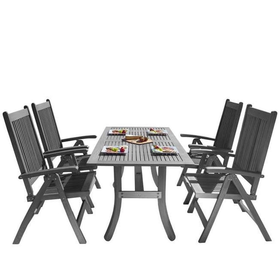 Vifah Renaissance Outdoor Patio Hand-Scraped Wood 5-Piece Dining Set V1300SET10