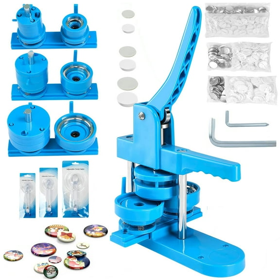Maxmartt DIY Button Maker Machine Multiple Sizes 300Pcs,Pin Badge 1+1.25+2.25" (Blue, 25/32/58mm)