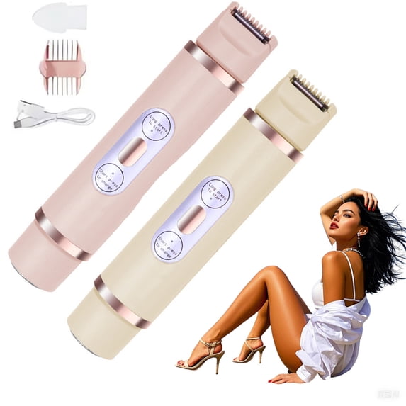 Viflosae 2 in 1 Women Electric Shaver Bikini Trimmer Waterproof Rechargeable Hair Removal Device for Body Face Legs Underarms Sensitive Area Grooming Razor Wet Dry Portable Cordless