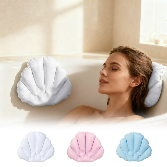 Viflosae 2 Pack Inflatable Seashell Bathtub Pillow Soft Spa Headrest with Suction Cups Comfortable Bath Support for Relaxation White Blue Gift for Anniversary, Birthday, Christmas