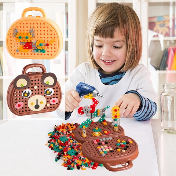 Viflosae 3 Year Old Girl Toys Boys Gift Small Stocking Stuffers Children's Manual Disassembly Toolbox Nut DIY Three-dimensional Platter Screw Screw Assembled Building Block Toys Early Education