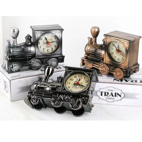 Viflosae Alarm Clock Desk Decor Locomotive Alarm Clock Model Train Design Bedside Timepiece Kids Room Decor Vintage Style Wake Up Timer Desktop Novelty Gift Battery Operated