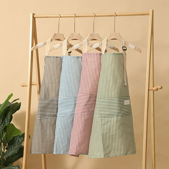 Viflosae Aprons for Women with Pockets Aprons for Cooking Women's Striped Cottons and Linen Apron Waterproof Kitchen Cooking Apron Adjustable Chef Apron with Pockets Baking Apron Bib Apron