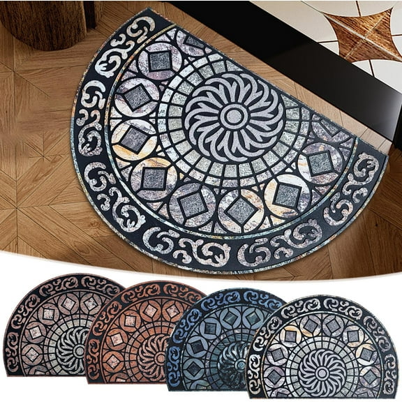 Viflosae Area Rugs Bath Rugs 50x80cm Bohemian-Style Semi-Circular Doormat Entryway Non-Slip Floor Mat with Crystal Velvet for Yoga, Pilates, Gym, Home Workout