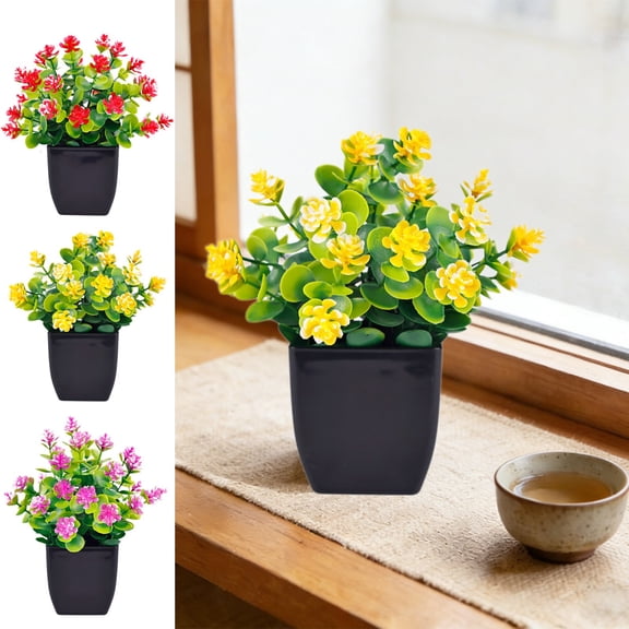 Viflosae Artificial Plants Artificial Plants Artificial Potted Plants Core Desktop Greenery Small Bonsai Ornament Plastic Faux Leaves Mini Pot Decor for Office Table Shelf and Home Room Styling