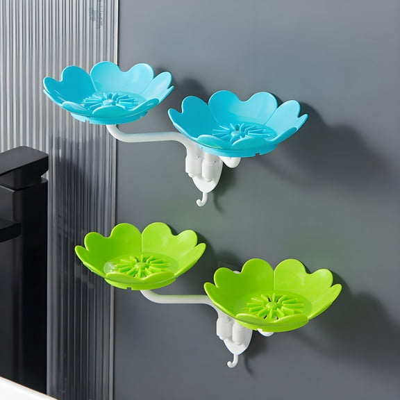 Viflosae Bar Soap Holders for Shower Soap Holders Shower Soap Box No Need for Drilling Wall-mounted Double-layer Draining Flower Soap Box Soap Rack for Countertop, Wall Mount,