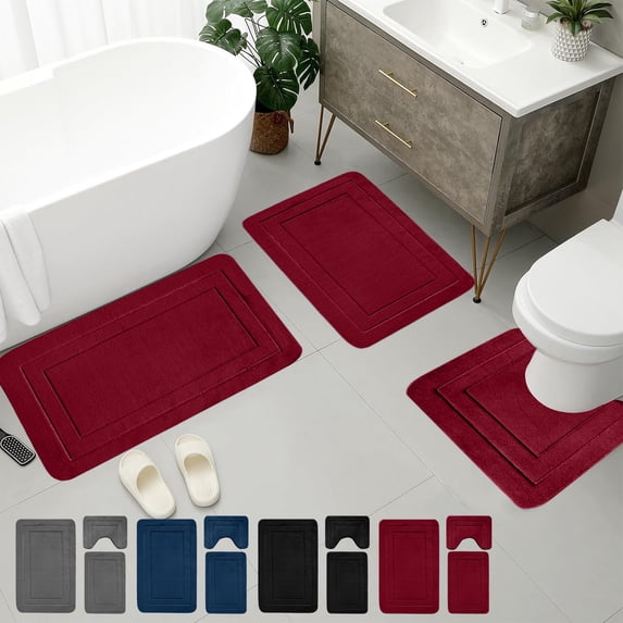 Viflosae Bath Mats Shower Rug Stereoscopic Large BathRug Mat 3 Set Bathroom Rugs for 3Pcs Toilet Mats Soft Comfortable Water Absorption Non Slide Thick Washable Easier To Dry Dark