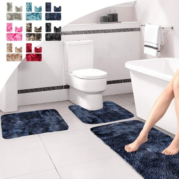 Viflosae Bath Rugs for Bathroom Bath Rug Mixed Color Bath Mats 3 Set Winter Bathroom Rugs for 3 Pcs Toilet Mats Soft Water Absorption Non Slide Thick Washable Easy To Dry Dark