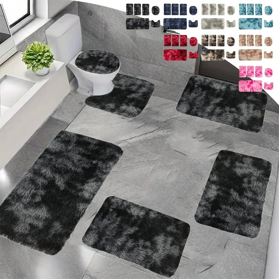 Viflosae Bathroom Carpet Bath Mat Mixed Color Bath Mats 6 Set Whole Room Bath Rugs 6 Pcs Toilet Mats Soft Water Absorption Non Slip Thick Washable Easy To Dry Dark