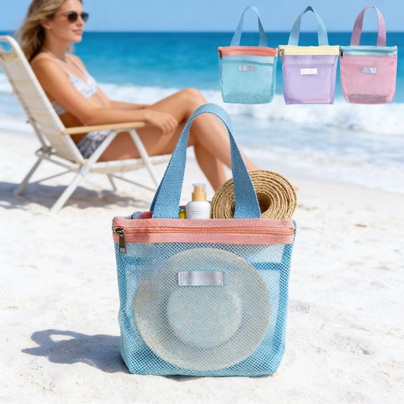 Viflosae Beach Bag Beach Tote Bag Large Capacity Mesh Storage Bag Drainable Toiletry Bag Travel Swimming Bag Portable Beach Bag.