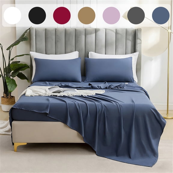 Viflosae Bed Sheet Fitted Sheets Bed Sheet Set 3 Piece Solid Color Brushed Microfiber Core Bedding Set Soft Breathable Deep Pocket Fitted Sheet Flat Sheet Pillowcase Set for Guest Room